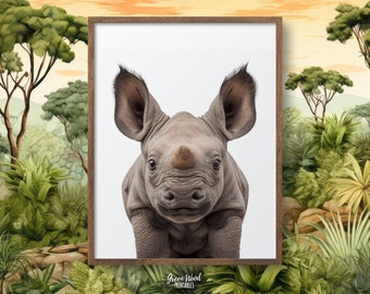 Printable Baby Rhino Head Picture Nursery Print, Rhinoceros Poster Safari Nursery, African Animal Rhinoceros Baby, Rhino Baby Animal Poster