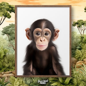 Printable Baby Chimpanzee Nursery Print, Chimp Poster Safari Nursery, African Animal Chimpanzee Baby, Chimp Baby Animal Poster, Monkey, Ape