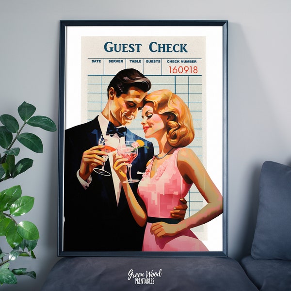 Guest Check Print, Trendy Wall Art, Pop Art Guest Check Cocktail cheers, Wall Art For Bar, Barbiecore Decor, Princesscore, Photo Collage