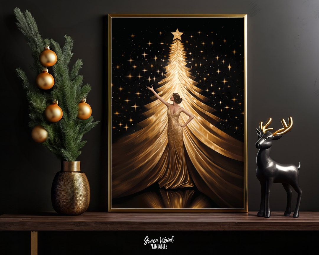 Art Deco Christmas Decor Print | Elegant Christmas Tree Art Deco Print ...