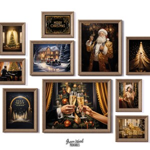 Great Gatsby Christmas Gallery Wall Set of 10 | Vintage Wall Art Set | Art Deco | Wallart Set Xmas Home Decor | Art Deco Oil Paint Set of 3