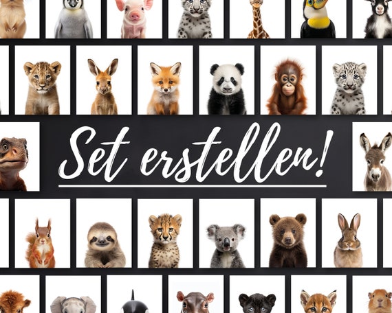Kinderzimmer Poster Tiere, Geschenk zur Geburt, Kinderzimmerdeko, Waldtiere Poster, Download Bilder Junge und Mädchen, Babyzimmer Deko Set
