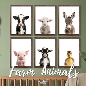 Set mit 6 Drucken auf dem Bauernhof, Druck für Babyparty, Dekoration auf dem Bauernhof, Dekoration für Babys, Kunst auf dem Bauernhof