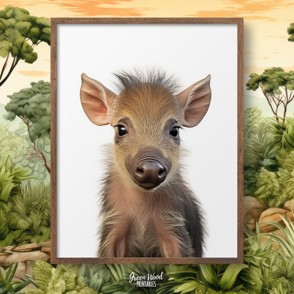 Printable Baby Warthog Head Picture Nursery Print, Warthog Poster Safari Nursery, African Animal Warthog Baby, Warthog Baby Animal Poster