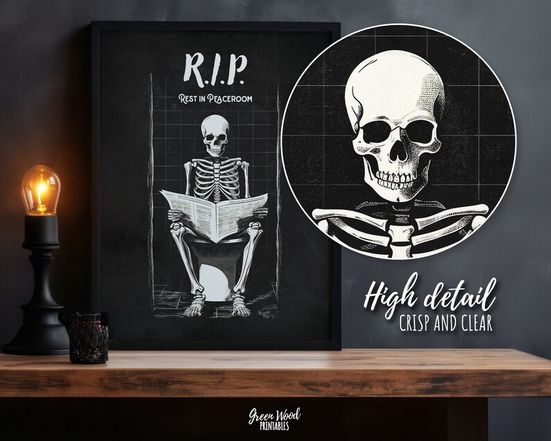 Halloween Bathroom Decor, Printable Toilet Sign, Skeleton Wall Art, RIP ...