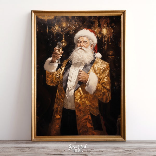 Art mural imprimable cool père Noël | affiche de Great Gatsby | Impressions de Noël élégantes | Décorations de Noël | Décoration murale amusante | Peinture à l'huile