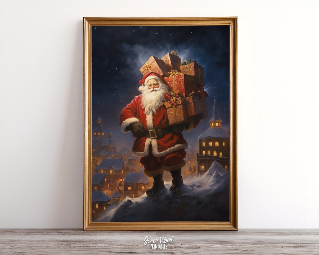 Vintage Christmas Wall Art Santa is Coming to Town Printable Christmas ...