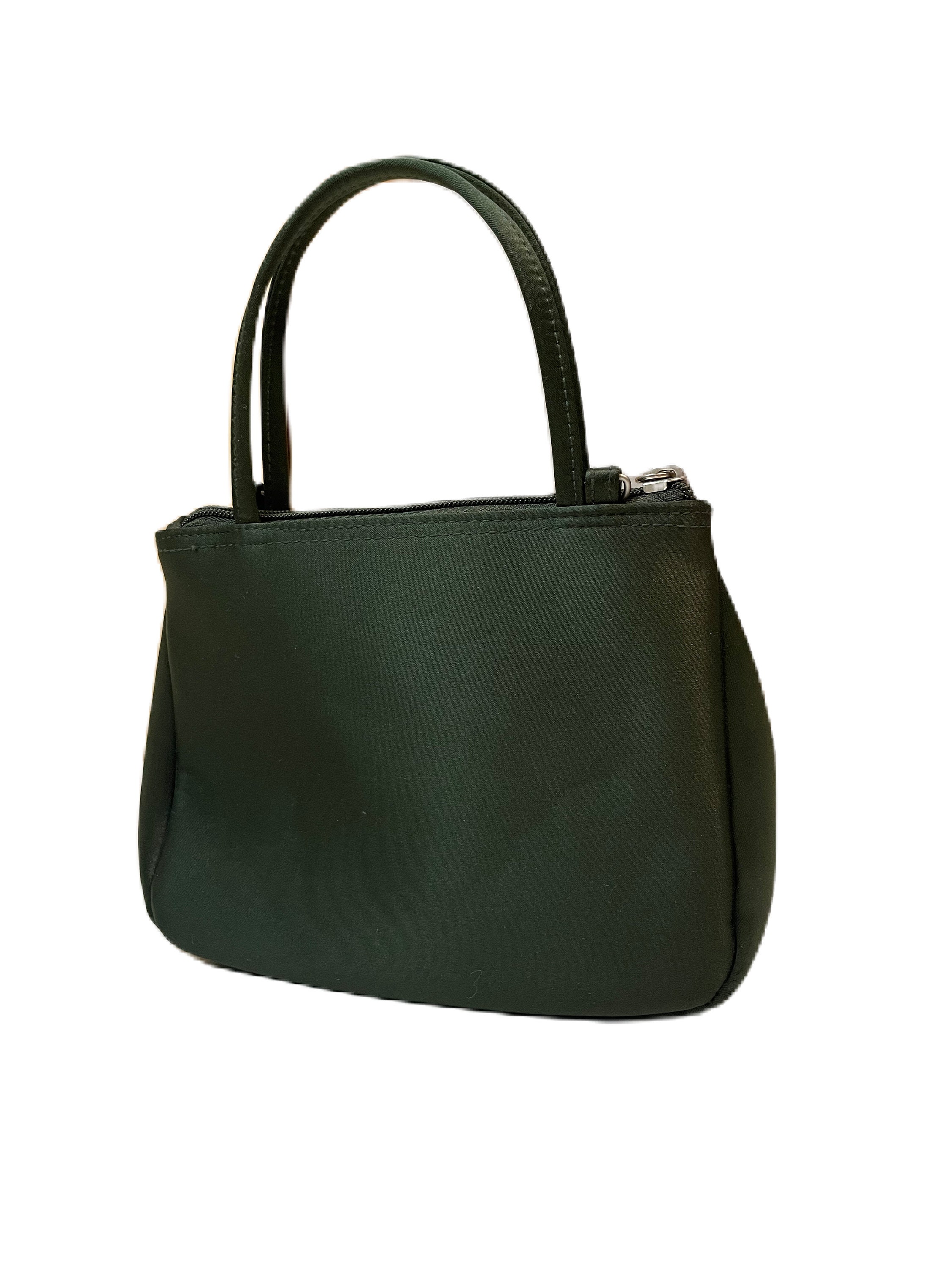 Vintage Y2K Early 2000's Forest Green Satin Mini Hand Bag From