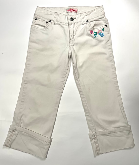 Vintage Y2K White Embroidered Roxy Girl Capris