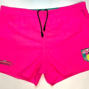 1980&#39;s Vintage FILA Pro Beach Waikoloa Neon Hot Pink Athletic Shorts XL
