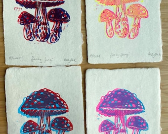 Funky Fungi- linoprint kaartje