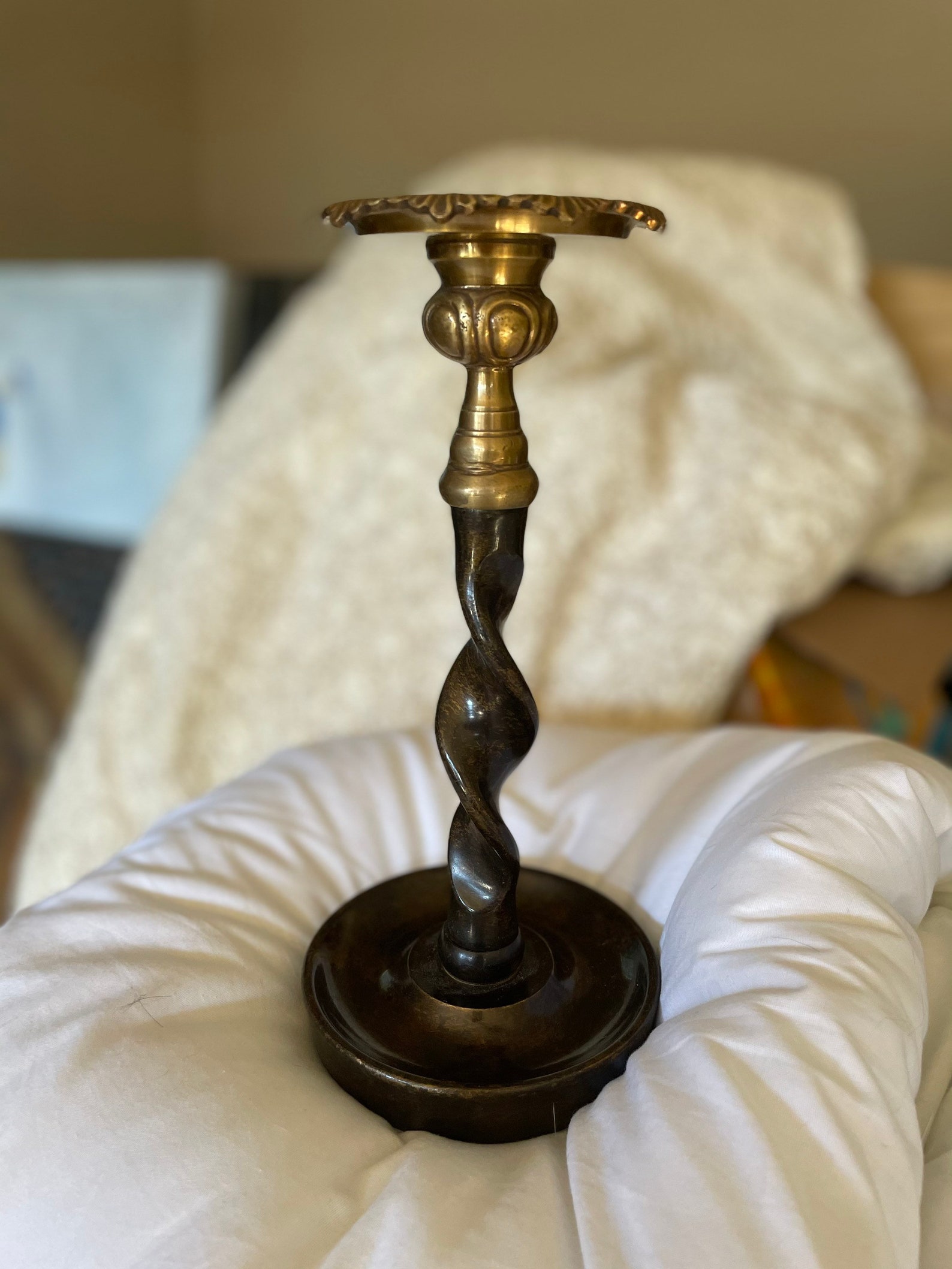 Vintage Brass Barley Twist Candlestick Holder Etsy