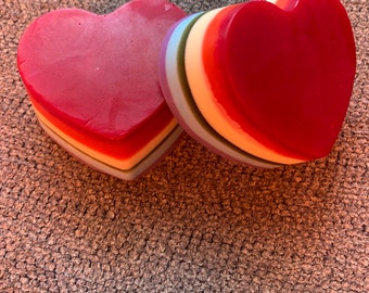 4 Rainbow heart soaps