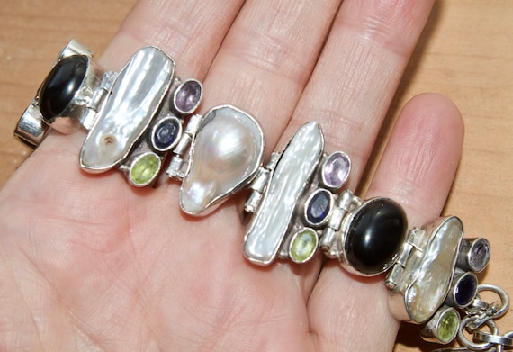 Pre-loved chunky solid 925 Silver BIWA PEARL and … - image 1