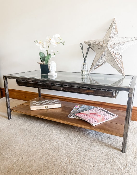 Floating Printers Tray Coffee Table Handmade Steel and Glass Etsy UK