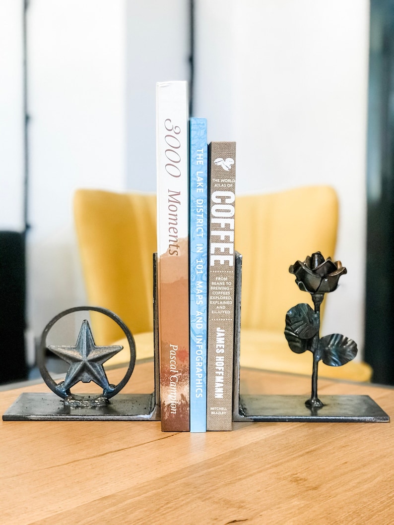 Rose Steel Bookend Set Heavy Industrial Bookends Roses Etsy UK