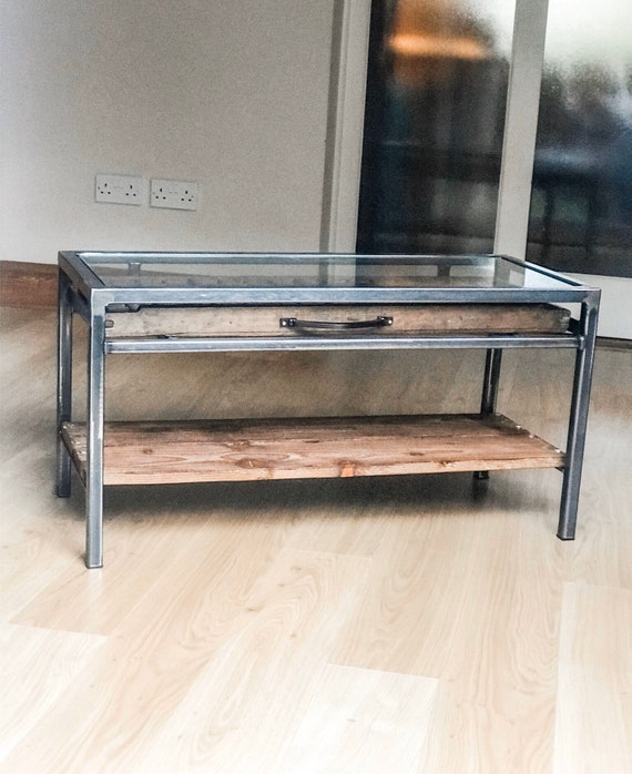 Printers Tray Coffee Table Handmade Steel and Glass Console Etsy