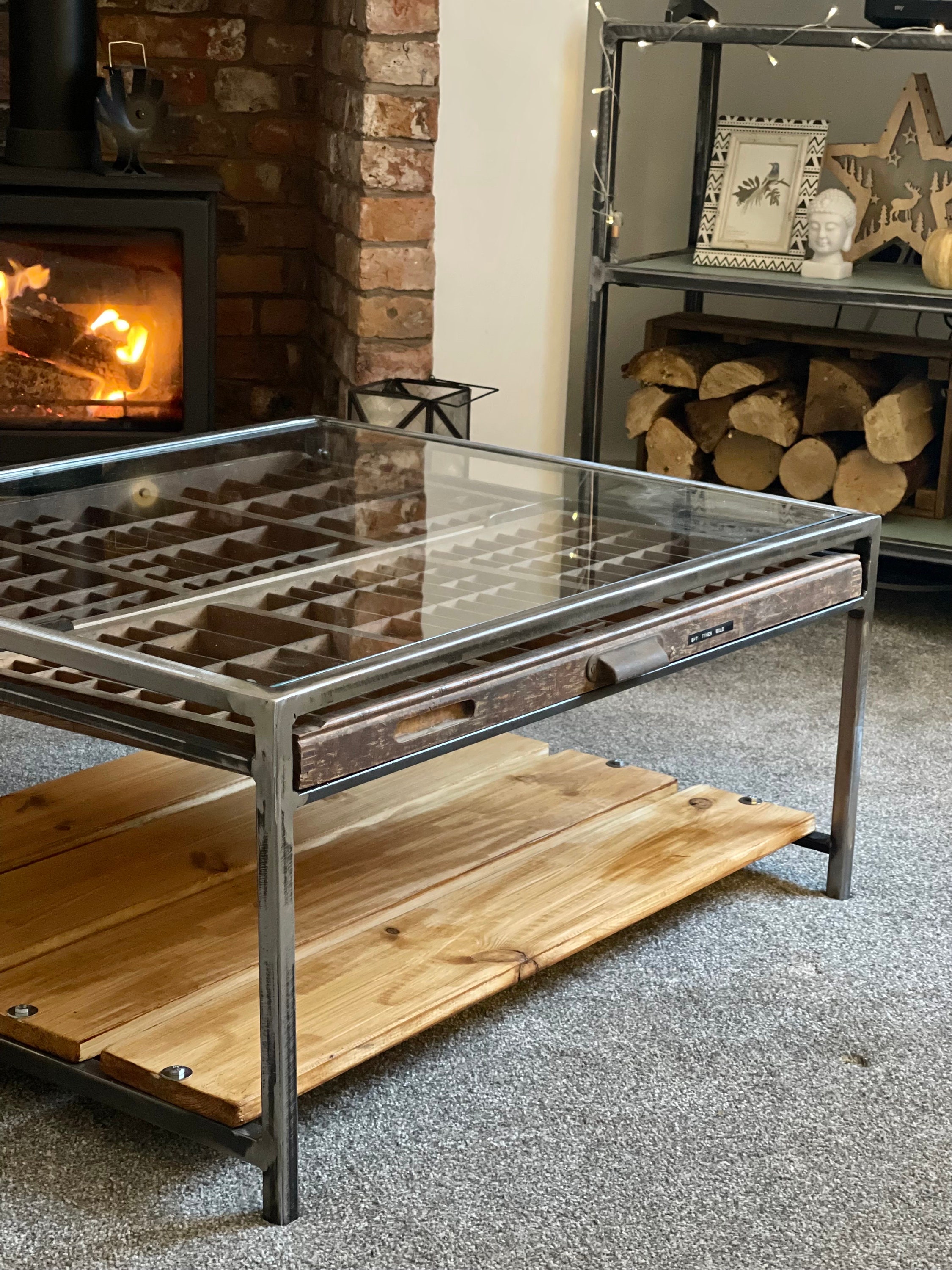 STATEMENT COFFEE TABLE - Double Printers Tray Industrial Display