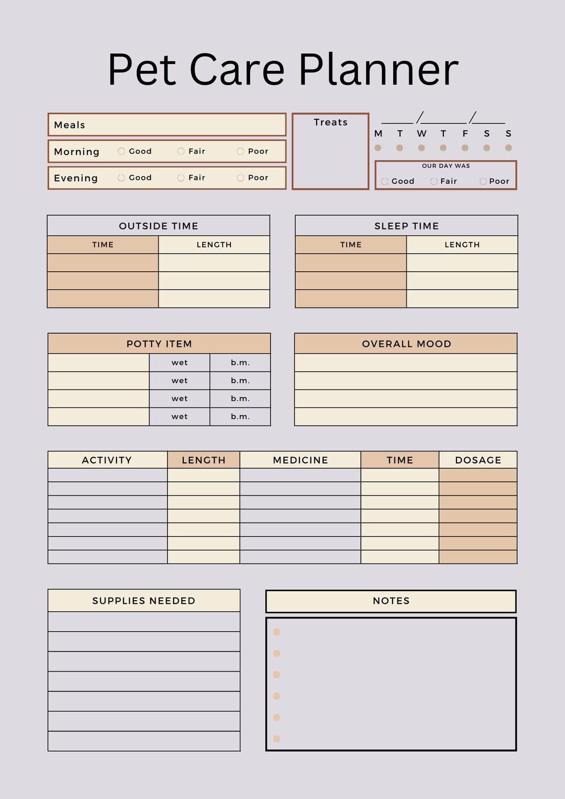 Pet Care Planner Pet Schedule Ultimate Pet Care Printable - Etsy