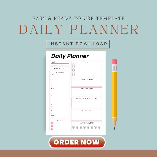 Simple Daily planner, minimalist planner, custom daily planner, Daily Planner Printable, Printable Day Planner, Planner Template for Day