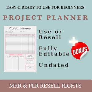 Project Planner Printable, Productivity Planner Pages, Work Planner Kit,  Task Tracker, Goal Tracker 2024, Digital Business Pages PDF, PLR