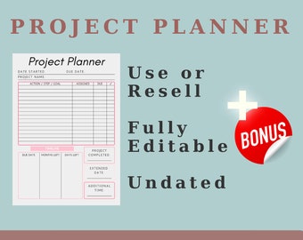 Project Planner Printable: Task & Goal Tracker, Digital Business Pages (PLR)