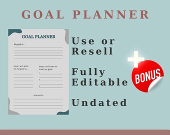 Minimalist Goal Planner: Fillable Productivity PDF (PLR)