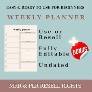 Weekly Planner Printable, Simple Weekly Planner, Minimalist Weekly Schedule, Instant Download, Digital Planner, Planner, Weekly Journal, PLR