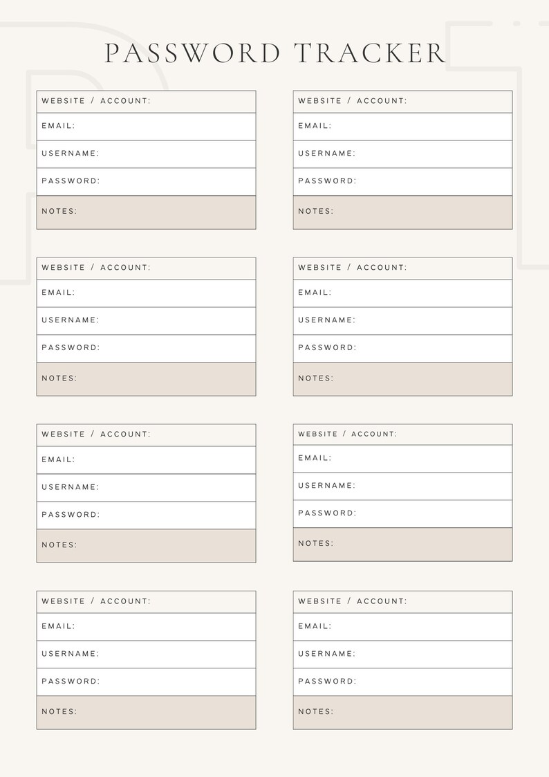 Password Tracker Printable & Fillable Download PDF Password - Etsy
