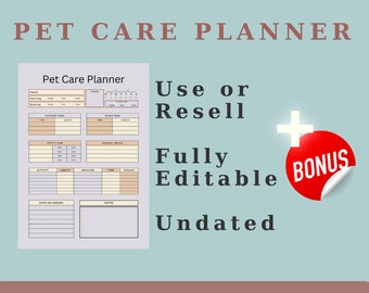 Pet Care Planner Printable Bundle: PLR Pet Workbook (Digital Download)