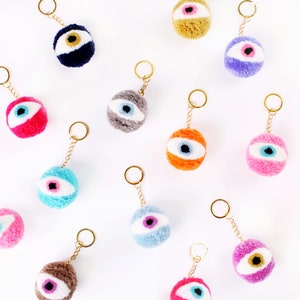 Eyeball Keychains Eyeball Keyring Evil Eyes Charm Unique Gift Cute Present Ideas Handmade Keyring Gift for Her Pom Pom Keyring Pompom