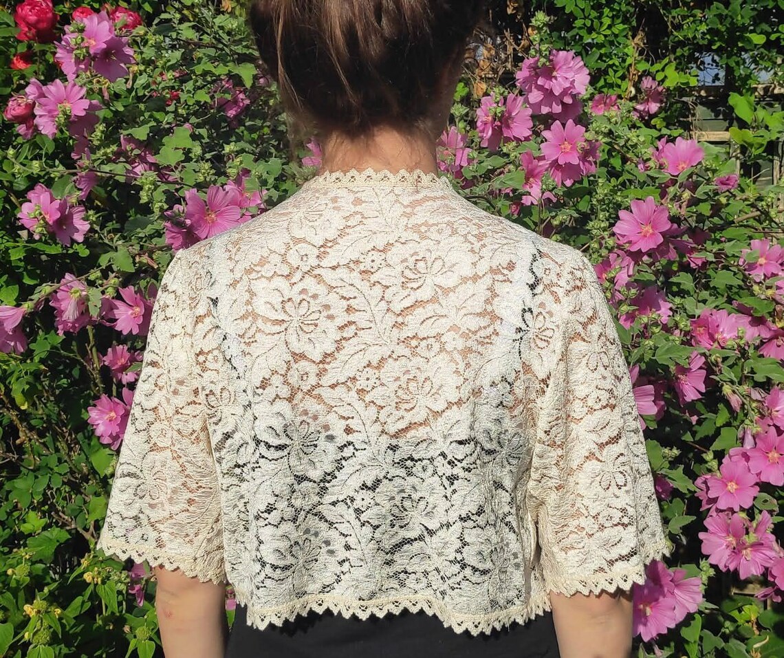 Cream Lace Bolero Jacket Shrug Coverup Edge to Edge Half Etsy UK