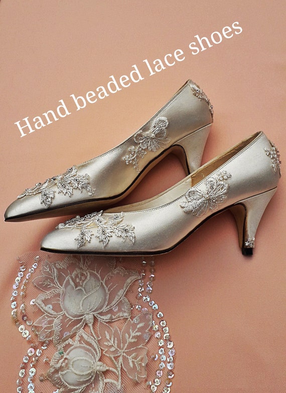 white beaded wedding shoes