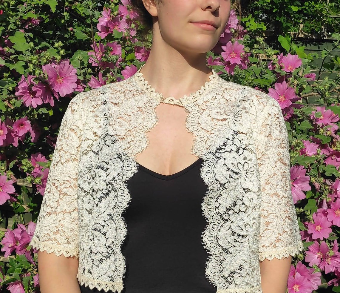 Cream Lace Bolero Jacket Shrug Coverup Edge to Edge Half Etsy UK