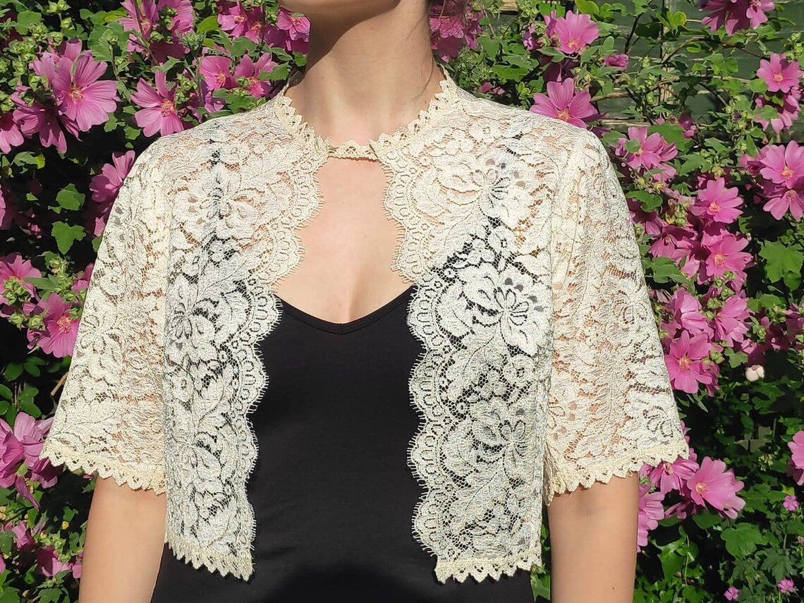 Cream Lace Bolero Jacket Shrug Coverup Edge to Edge Half Etsy UK