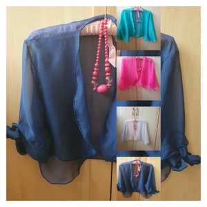 Chiffon bolero jackets for weddings, georgette shrug cover-ups in many colours , hand made in the UK.
