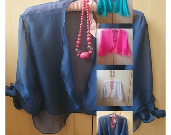 Chiffon bolero jackets for weddings, georgette shrug cover-ups in many colours , hand made in the UK.