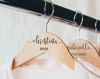 Bridesmaid Hangers - Engraved Wedding Hanger - Wooden Hanger - Bridal Dress Hanger - Wedding Name Hangers HG100