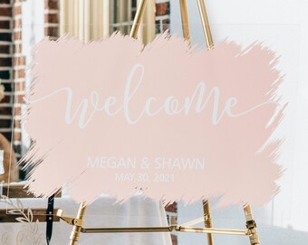 Painted Background Welcome Sign - Wedding Clear Acrylic Sign -  Brushed Sign - Modern Wedding Decor