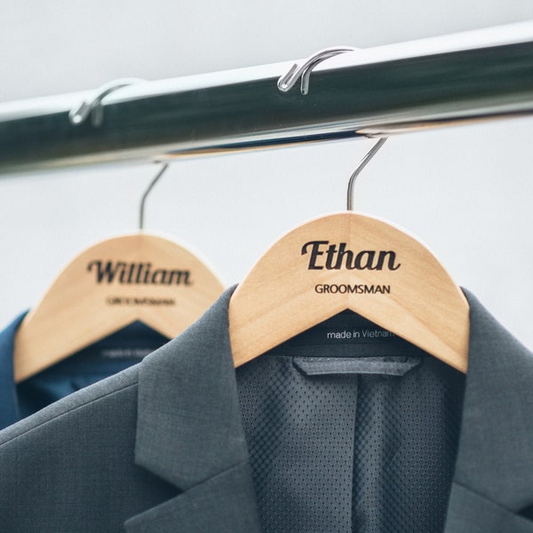 Personalized Groomsman Hangers - Wedding Hanger - Wooden Engraved Hanger - Groom Suit Hanger - Wedding Name Hangers