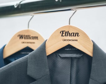 Personalized Groomsman Hangers - Wedding Hanger - Wooden Engraved Hanger - Groom Suit Hanger - Wedding Name Hangers