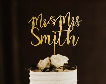Personalized Wedding Cake Topper - Mr and Mrs Cake Topper - Rose Gold, Silver - WCT02