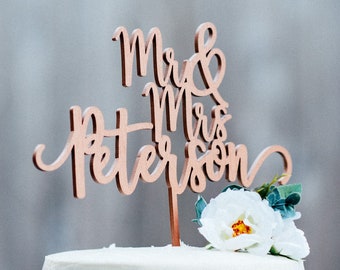 Personalized Wedding Cake Topper - Mr and Mrs Cake Topper - Rose Gold, Silver