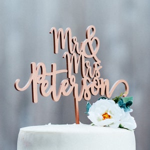 Personalized Wedding Cake Topper - Mr and Mrs Cake Topper - Rose Gold, Silver