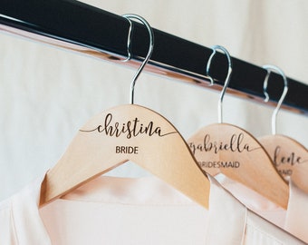 Personalized Bridesmaid Hangers - Wedding Hanger - Wooden Engraved Hanger - Bridal Dress Hanger - Wedding Name Hangers HG100