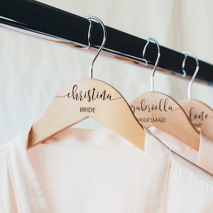 Personalized Bridesmaid Hangers Wedding Hanger Wooden Engraved Hanger Bridal Dress Hanger Wedding Name Hangers HG100 image 1