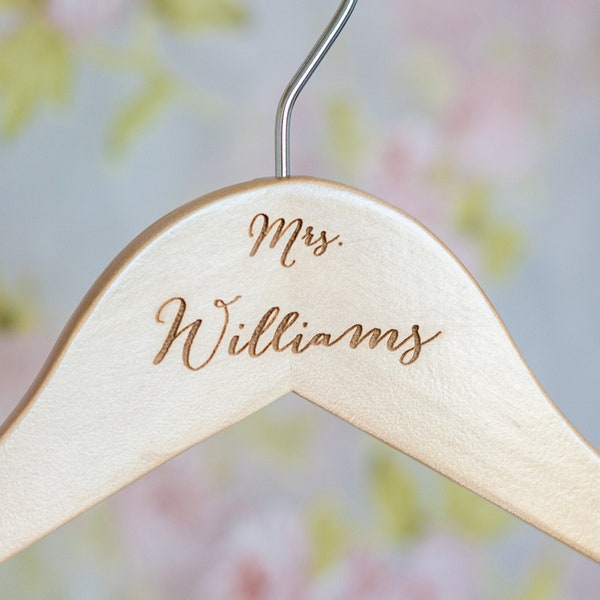 Personalized Bride Hanger - Last Name Bridal Hanger - Wedding Dress Hanger - Bridal Dress Hanger - Wooden Engraved Hanger HG101