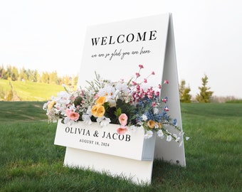 Signo de bienvenida de la caja de flores - Signo de bienvenida de la boda - Decoración personalizada