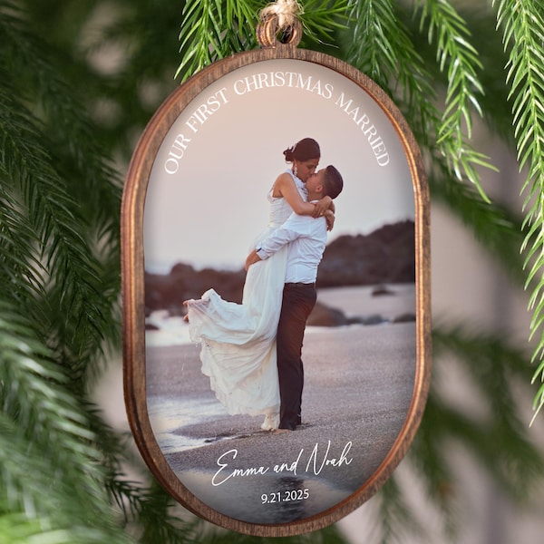 First Christmas Married Ornament With Photo - Personalized Christmas Keepsake - Wedding Christmas Gift 2025