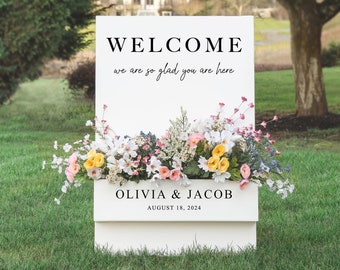 Signo de bienvenida de la caja de flores - Signo de bienvenida de la boda - Decoración personalizada